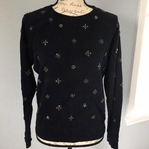 J Crew Beaded Navy French Terry Sweatshirt